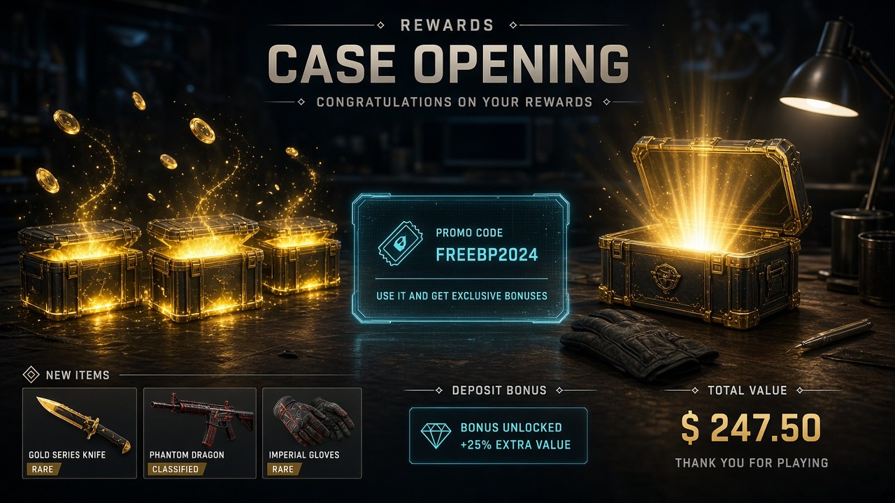 CS2 case opening bonuses with free cases coins and promo rewards