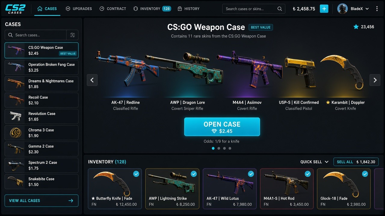 CSGORoll cases interface screenshot